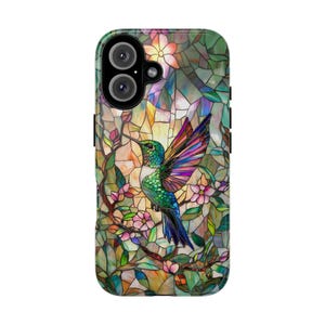 Capa de celular Hummingbird, capa estética de vidro falso para iPhone 16 15 14 13 Plus Pro Max, Samsung Pixel, presente lindo para amantes de pássaros