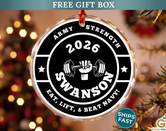 Custom Weightlifting GLASS Weight Plate Ornament, Personalized Name Funny Christmas Gift For Weight Lifter, Body Builder & Gym Workout Lover
