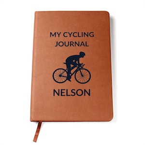 Personalized Leather Cycling Journal For Men, Custom Name Notebook with Ribbon Bookmark, Gift for Road Biker, Bike Lovers & Cyclists