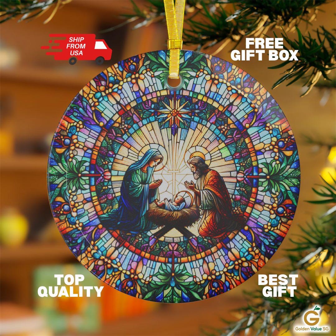 Stained Glass Nativity Ornament for Christmas Religious Art, Holy ...