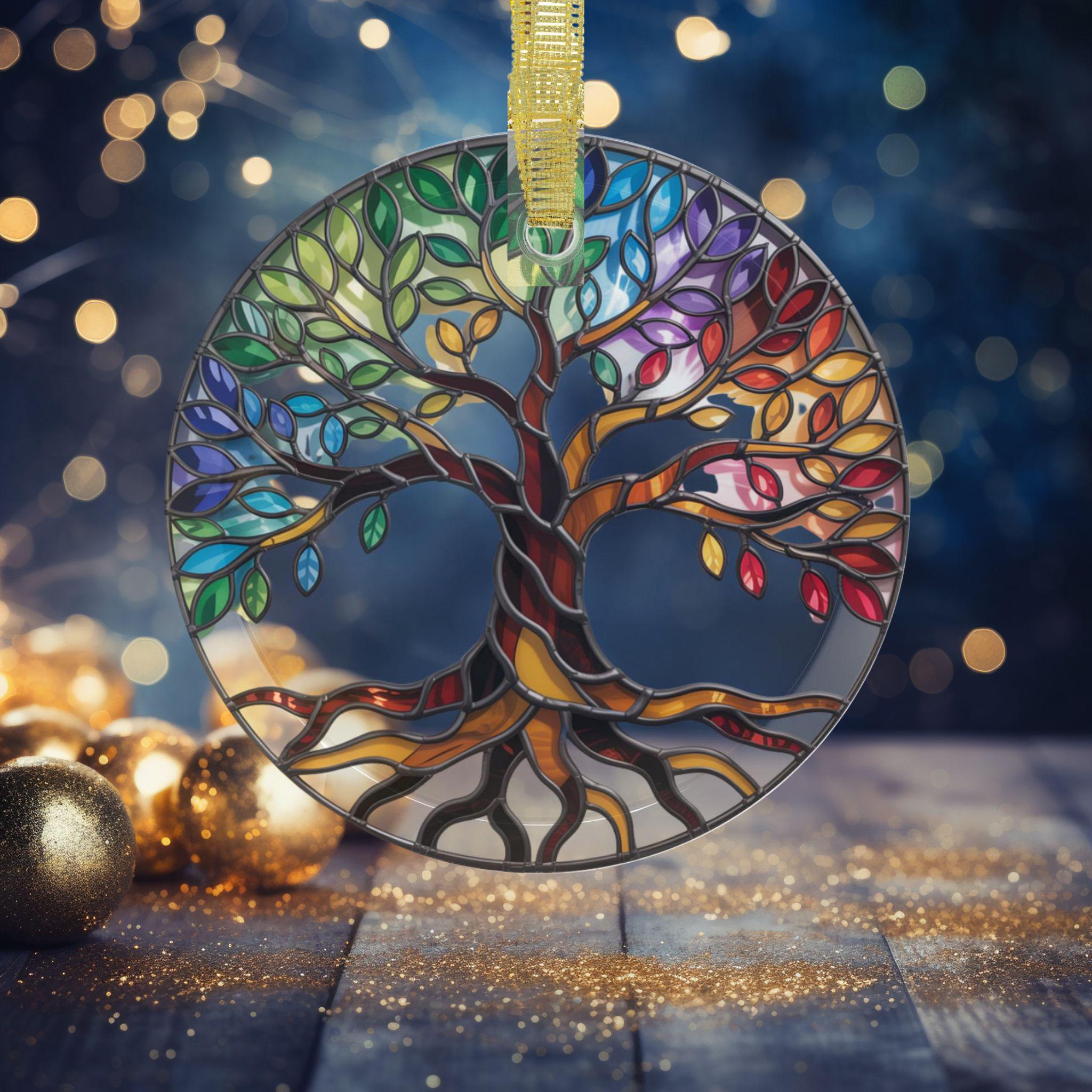 Celtic Tree of Life GLASS Ornament, Stained Glass Rainbow, Chakra Decor ...