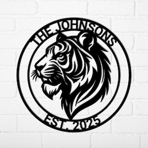 Personalized Tiger Metal Sign - Custom Family Name Wildlife Art with Established Date Gift - Tiger Lover Home Decor