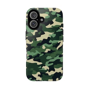 Green Camo Phone Case, Classic Woodland Camouflage Rugged Military Style Mobile Cover for iPhone Samsung Pixel, Outdoor & Hunting Lover Gift