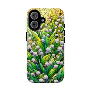 May Birth Flower Lily of the Valley Phone Case, Faux Stained Glass Wildflower Cover For iPhone 16 15 14 13 Samsung Pixel, Birthday Xmas Gift