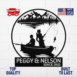 Custom Fishing Couple Metal Art, Personalized Couple Names Sign, Fisherman Gift, Wedding Anniversary Gift For Newlyweds Flyfishing Lovers