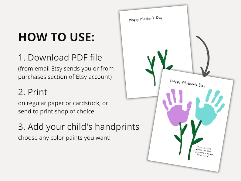 Mother's Day Handprint Craft, Mother's Day Keepsake, Kids Craft ...