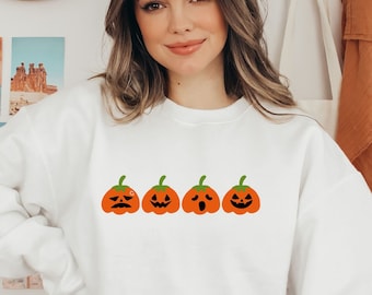 Sudadera de calabaza, suéter de calabaza, sudadera Jack-o-Lantern, sudadera de cuello redondo de Halloween, suéter de Halloween, temporada espeluznante, camisas de otoño