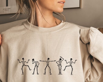 Tanzendes Skelett Crewneck, Halloween Party Sweatshirt, Lustiges Happy Halloween Shirt, Oversized Sweatshirt, Sweatshirt-Halloween