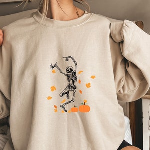 Dancing Skeleton Halloween Sweatshirt, Funny Halloween party shirt for women, Pumpkin Sweatshirt, Oversize Shirt For woman, Cute Sweatshirt