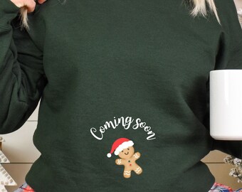 Maternity Christmas Sweatshirt, Pregnancy Announcement Shirt, Cute Gingerbread Sweater For Women, Trendy Graphic Loose Fit Top, Oversize Tee