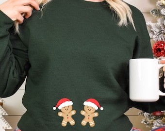 Christmas Twins Pregnancy Announcement Sweatshirt: Gingerbread Maternity Top