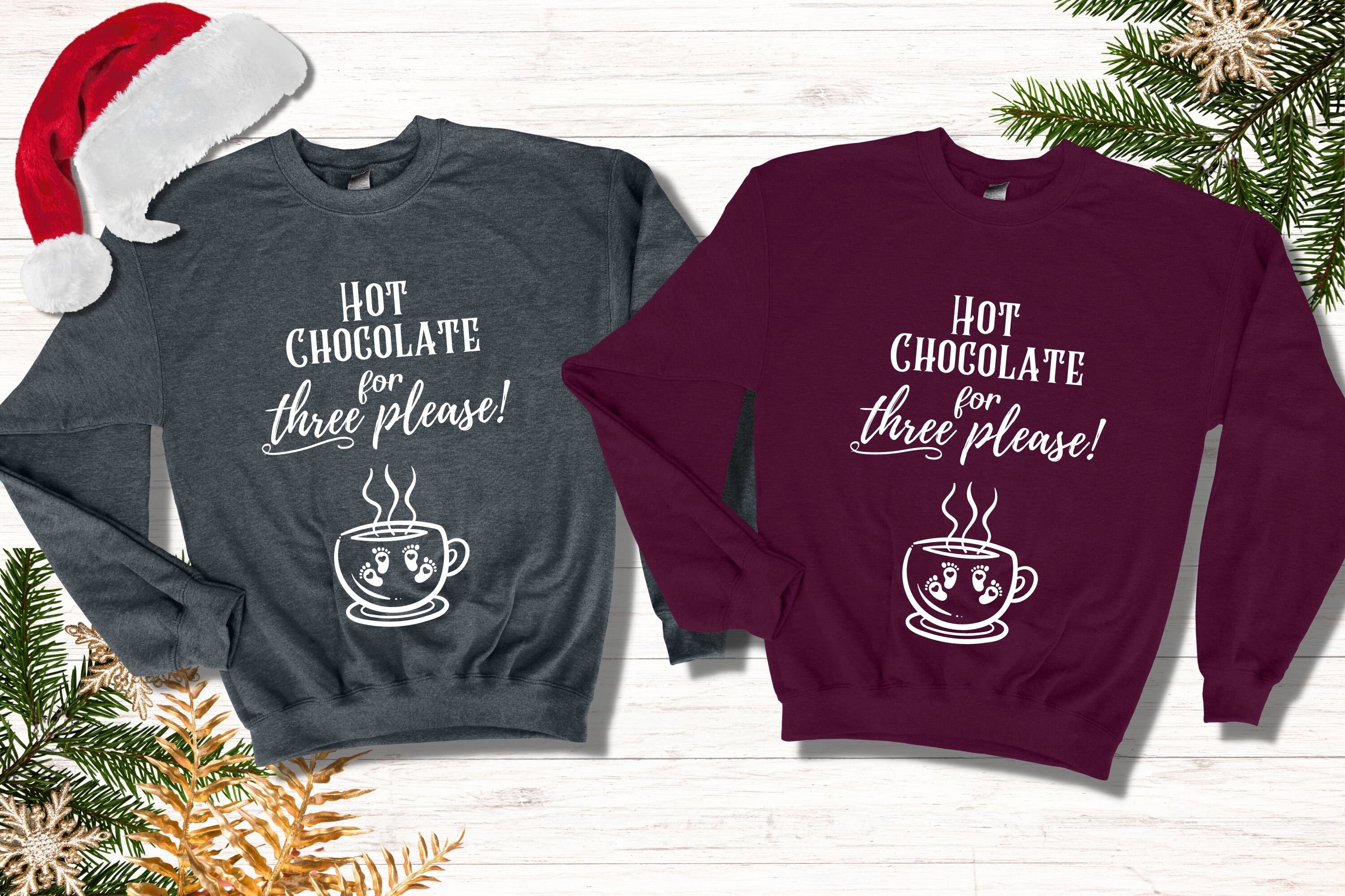 Hot Chocolate for Three Please Christmas Pregnancy Sweatshirt - Etsy