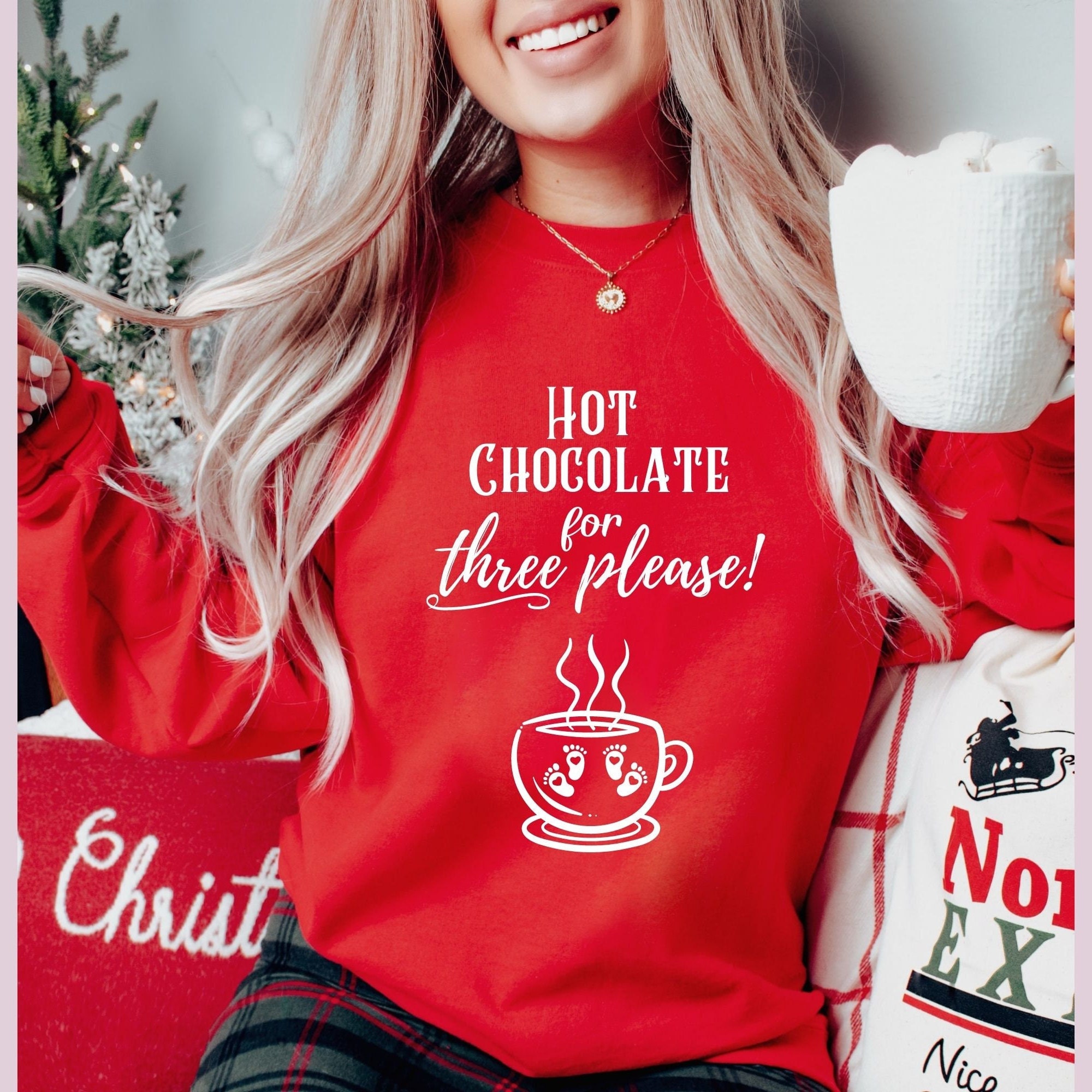 Hot Chocolate for Three Please Christmas Pregnancy Sweatshirt - Etsy