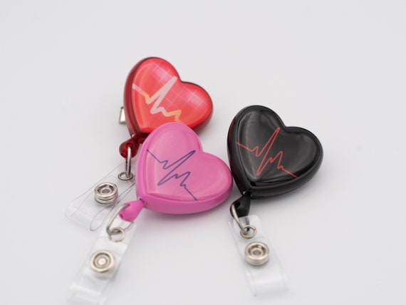 Heart Retractable Badge Reel Cute ID Holder RN Key Card Cardiology Hospital Nurse  Gift Medical Tag Badge Reel EKG Badge 