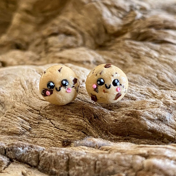 Cookie Stud Earrings | Chocolate Chip Cookie Stud Earrings | Cookie Earrings | Cute Food Earrings | Novelty Earrings | Polymer Clay |