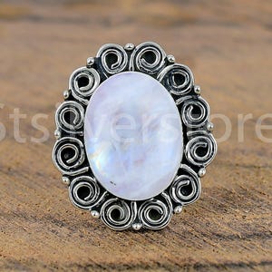 Boho Moonstone Ring: Handmade Sterling Silver, White Gemstone