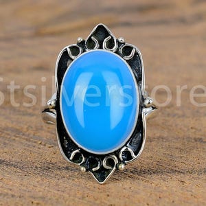 Oval Blue Chalcedony Ring: Sterling Silver March Birthstone Jewelry