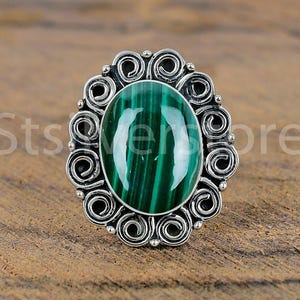 Solid 925 Sterling Silver Ring, Malachite Ring, Handmade May Birthstone Ring, Green Crystal Elegant Ring, Artisan Jewelry, Bohemian Ring