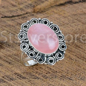 Oxidized Sterling Silver Pink Chalcedony Ring - Statement Jewelry