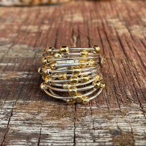 Handmade Sterling Silver Wire Ring with Gold Balls: Unique Band