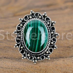 Malachite Sterling Silver Ring: Vintage Style Gemstone