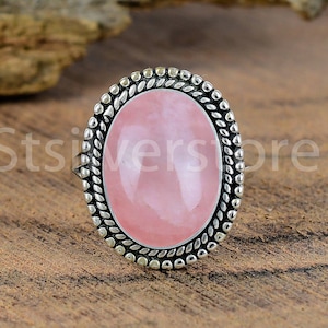 Pink Chalcedony Sterling Silver Ring - Handmade Solitaire Gemstone