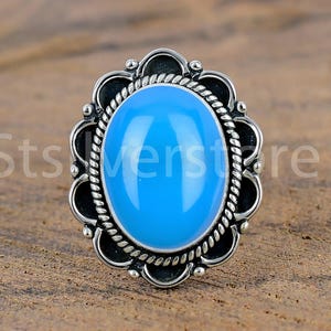 Oval Blue Chalcedony Ring: Sterling Silver Solitaire Gemstone
