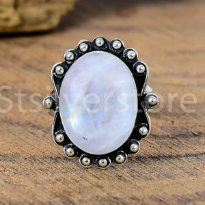Blue Flashy Moonstone Ring, Natural 925 Sterling Ring, Bohemian Minimalist Handmade Ring, Oval Shape Birthstone Ring, Gift For Valentine