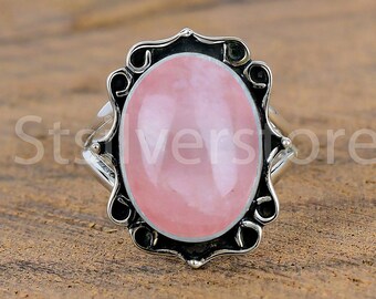Pink Chalcedony Oval Ring, 925 Sterling Silver Bezel Setting