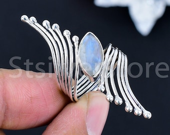 Regenbogen Mondstein Ring: 925 Sterling Silber, Ova Produktbild-Vorschau 9