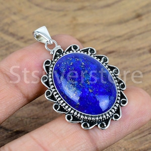 Oval Lapis Lazuli Pendant: Handmade Sterling Silver Gemstone