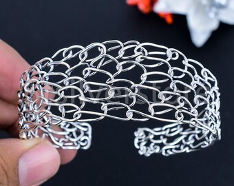 Adjustable Reticulated Sterling Silver Cuff Bracelet: Handmade Boho Bangle