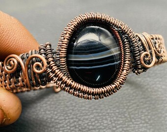 Agate Copper Cuff Bracelet Agate Bracelet Copper Wire Wrapped Cuff Bracelet Wire Wrapped Jewelry Handmade Jewelry Gift For Her