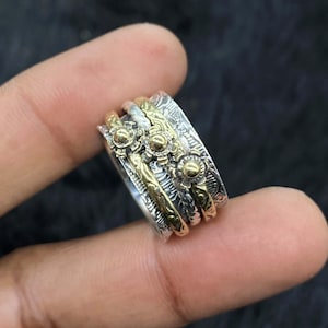 Handmade Sterling Silver Spinner Ring: Two-Tone Meditation Band