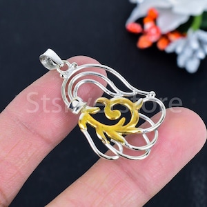 925 Sterling Silver Pendant Beautiful Simple Party Wear Pendant Silver And Gold Two Tone Pendant Silver Wire Pendant Woman&#39;s Jewelry