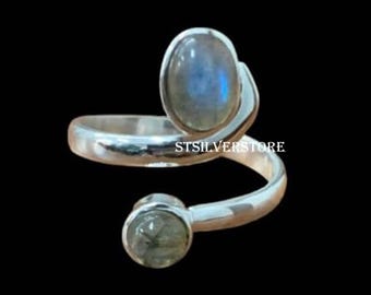Labradorite Sterling Silver Dual Stone Ring - Handmade Anniversary Gift