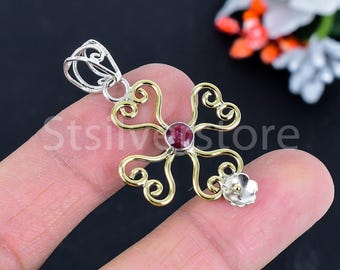Sterling Silver Celtic Filigree Ruby Cross Pendant Necklace