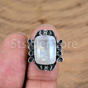 ボヘミアンレインボームーンストーン925スターリングシルバーリング