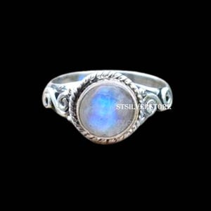Genuine Moonstone Ring: 925 Sterling Silver Boho Ring