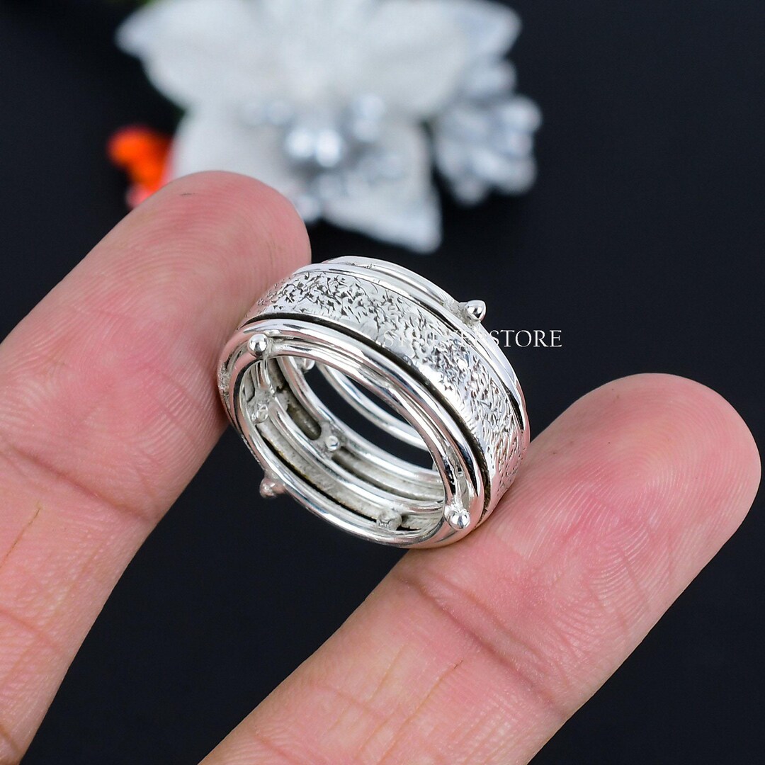 Goyal Exports Solid 925 Sterling Silver Spinner Band Ring - Handmade Meditation Ring (7mm Width) - View #2
