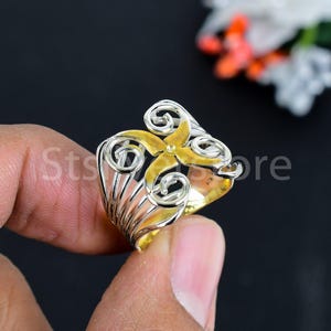 925 Solid Silver Two Tone Ring Sterling Silver Chunky Ring Dual Tone Fancy Design Woman Ring Minimalist Dainty Ring Valentine Day Gift
