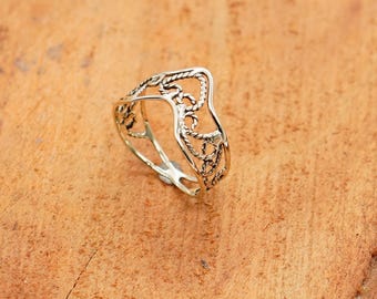 Handmade Sterling Silber filigrane Ring | Breit Band Statement Ring für Damen | verzierten Vintage Stil Spitze Ring | Handwerkliche Silberschmuck