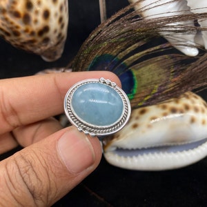 Natural Aquamarine Ring, 925 Sterling Silver Ring, Aquamarine Gemstone Ring, Hammered Ring, Bohemian Ring, Handmade Jewelry, Gift For Her