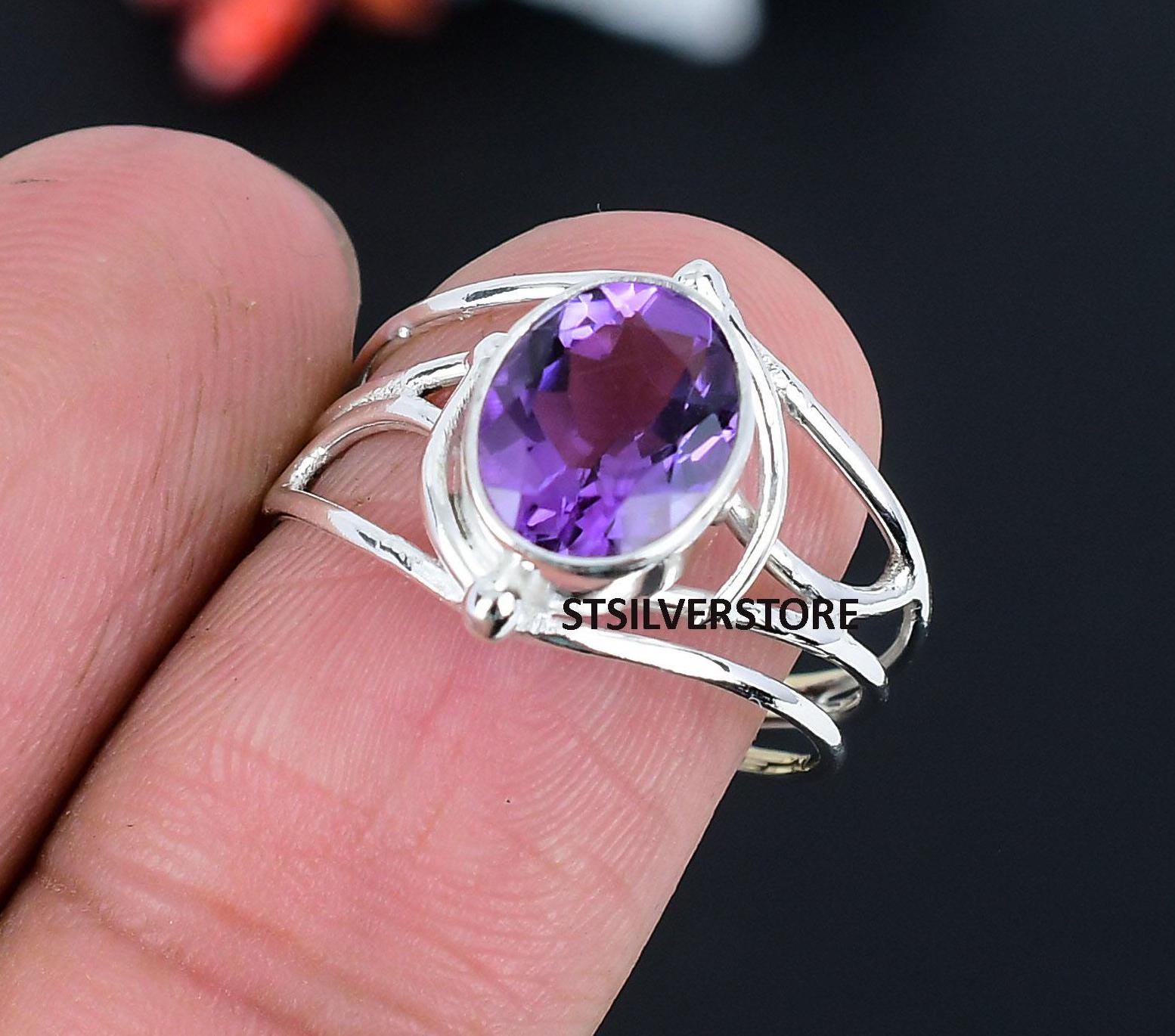 Oval Amethyst Vintage Ring - 925 Sterling Silver Boho Chic Jewelry For Women (Size 9) - View #10