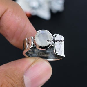 Natural Moonstone Ring, 925 Sterling Silver Ring, Hammered Band Ring, Rainbow Fire  Ring, Statement Ring, Unique Ring, Anniversary Gifts Her