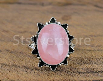 Handmade Pink Chalcedony Ring: 925 Sterling Silver Bezel Setting