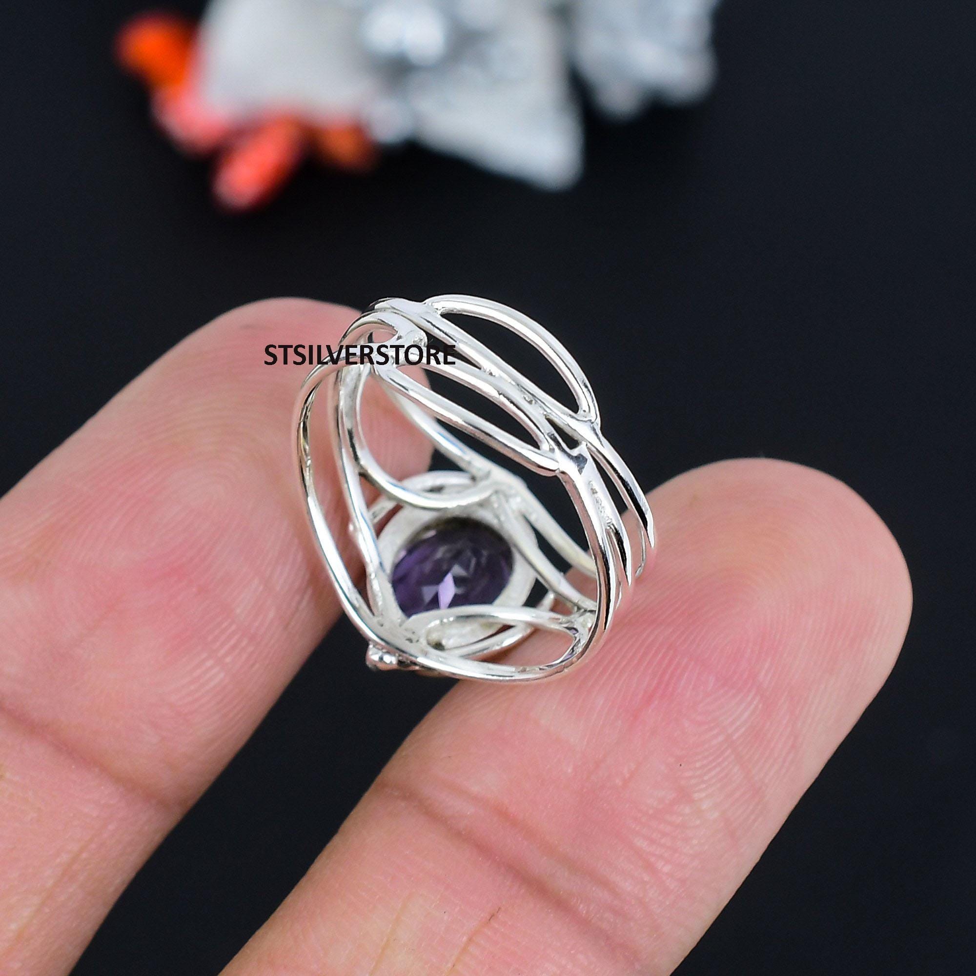 Oval Amethyst Vintage Ring - 925 Sterling Silver Boho Chic Jewelry For Women (Size 9) - View #7
