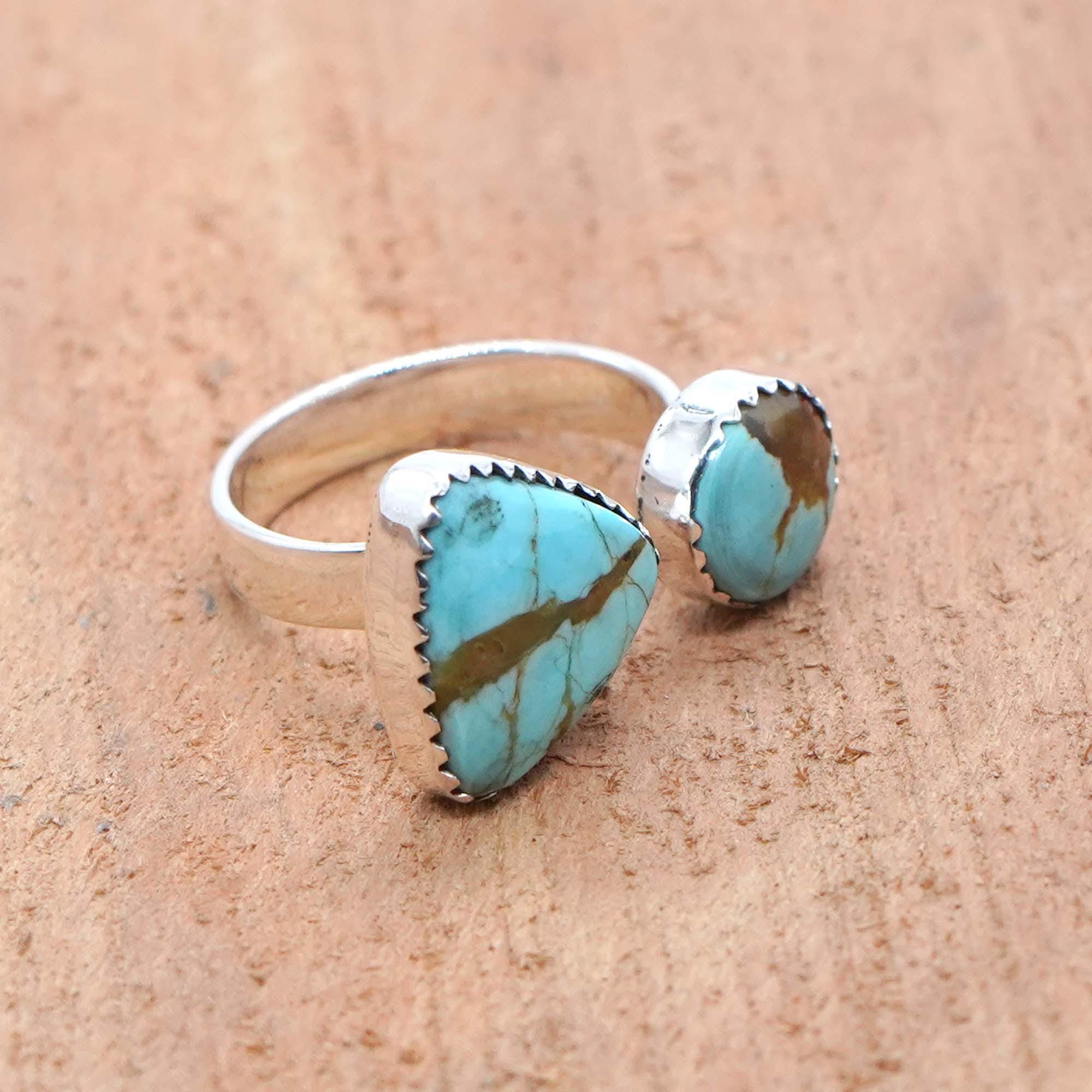 Blue Turquoise 925 Sterling Silver Ring Handcrafted Two Stone ...