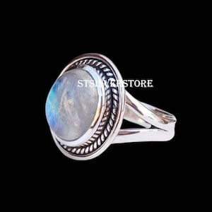 Moonstone Silver Ring Rainbow Moonstone 925 Sterling Silver Ring Oval Gemstone Ring Flashy Moonstone Ring Engagement Ring Dainty Female Ring