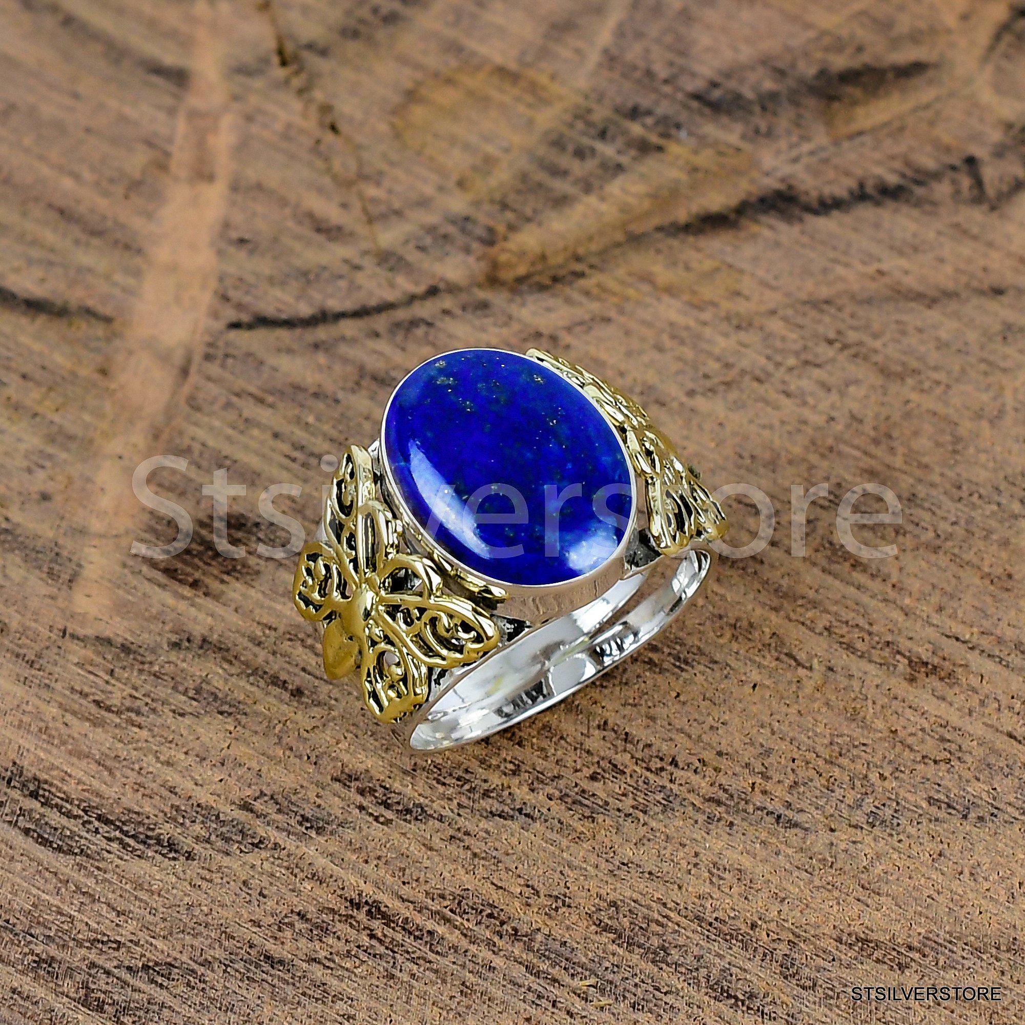 アフガニスタン産ラピスラズリのリング：ツートンカラーのスターリング